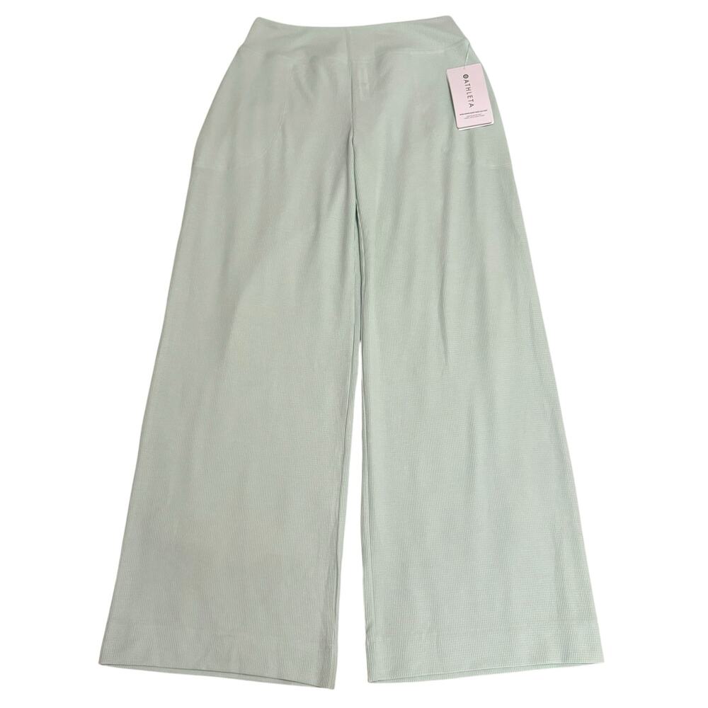 NEW Athleta Wind Down Wide Leg Sleep Pants Waffle Texture Lounge Green Medium